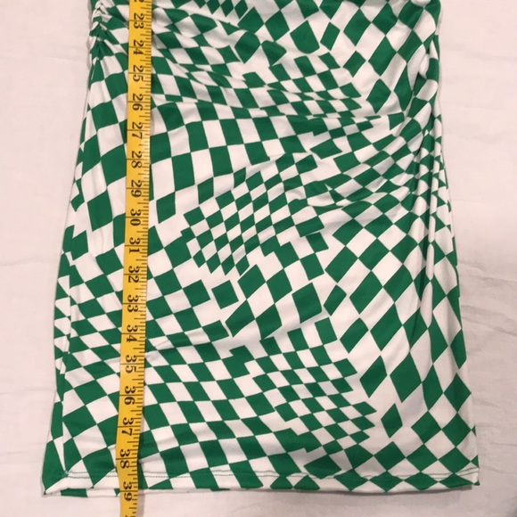 Dressed In LALA “Vibe Check Checkered Dress” Ruched Green White S - Picture 14 of 14
